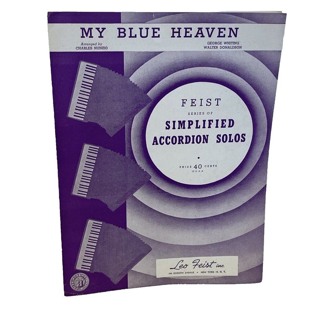 My Blue Heaven Simplified Accordion Sheet Music Whiting Donaldson 1947 Leo Feist